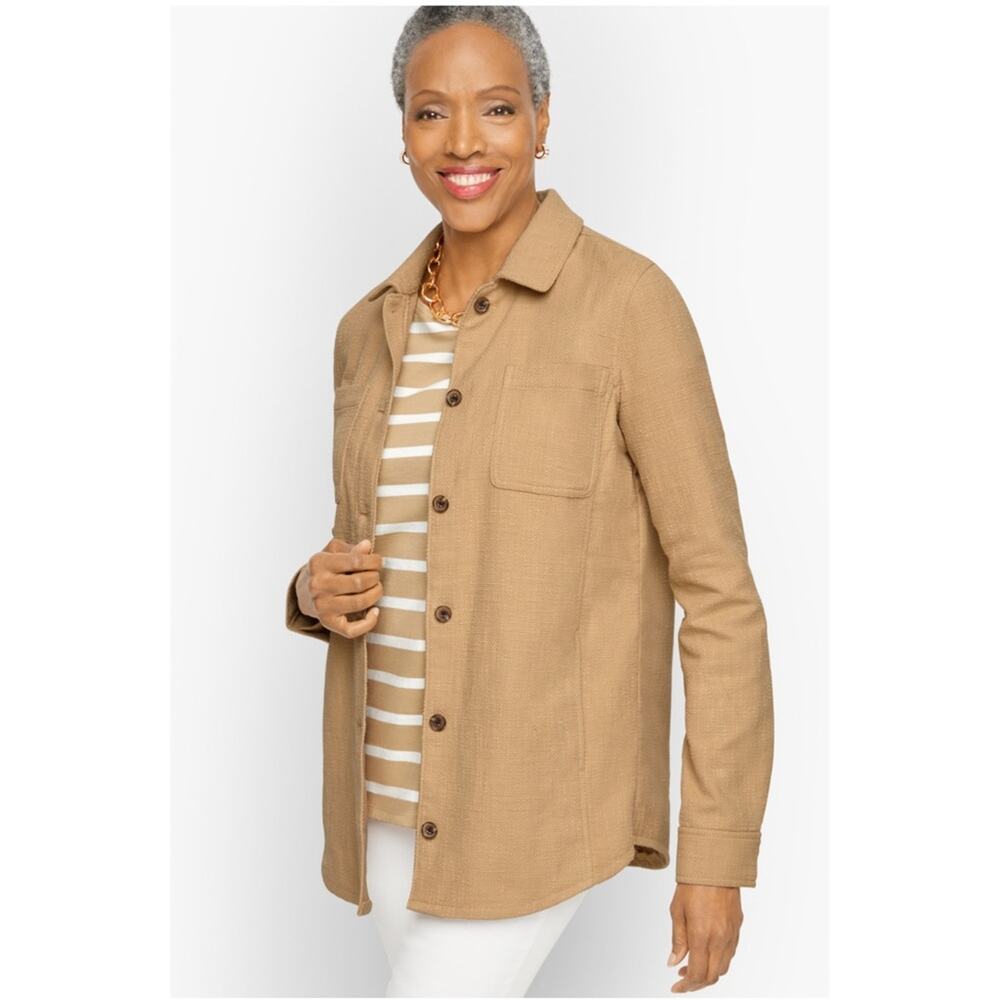TALBOTS Textured Cotton Shirt Jacket in Sand Castle
